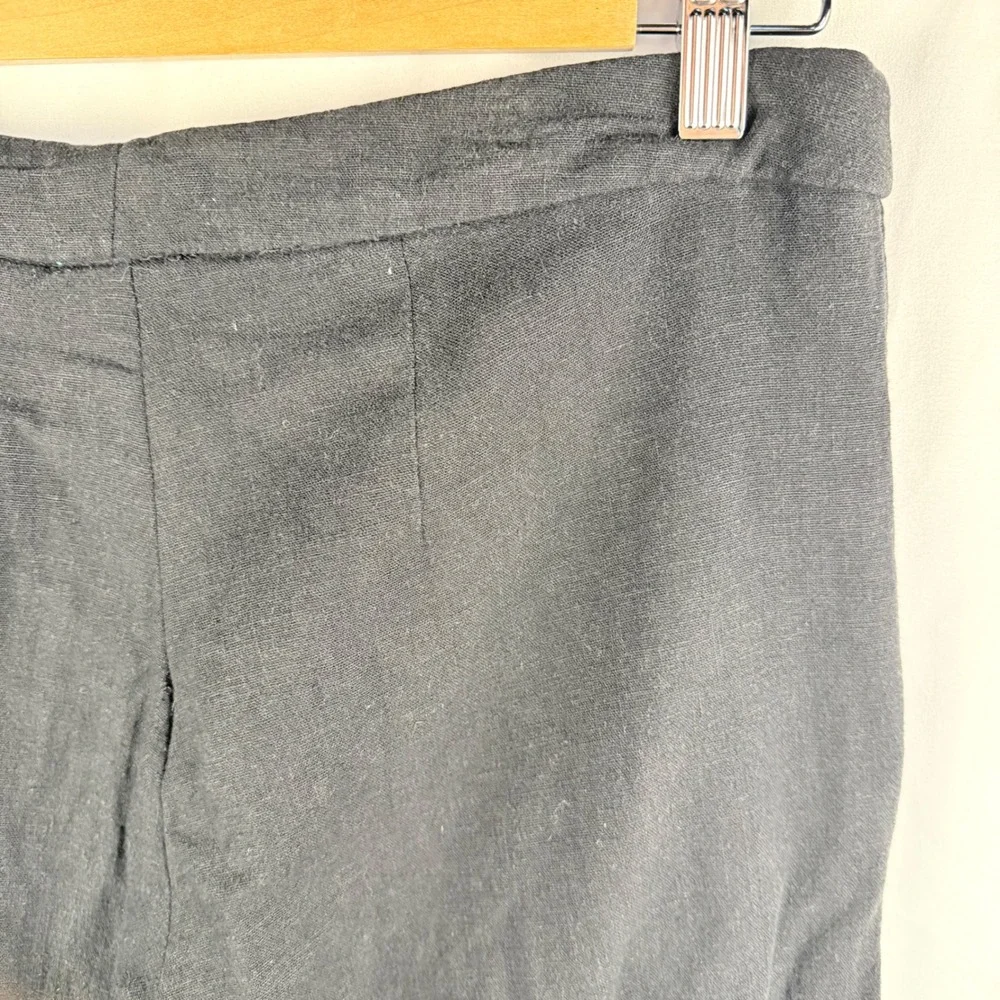 Banana Republic Black Cropped Linen Blend Tassle Hem Ankle Pants Size 4 Casual‎